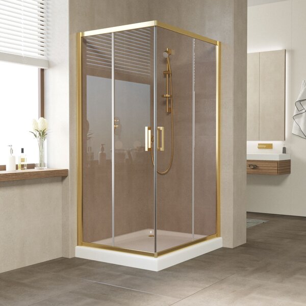 Душевой уголок Vegas Glass ZA-F TUR NOVO 100*80 09 05 профиль золото глянцевое стекло бронза