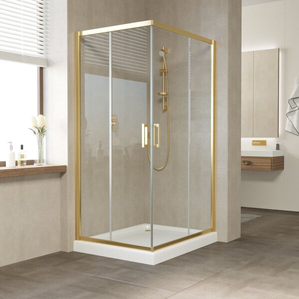 Душевой уголок Vegas Glass ZA-F TUR NOVO 100*80 09 CRYSTALVISION профиль золото глянцевое стекло CRYSTALVISION