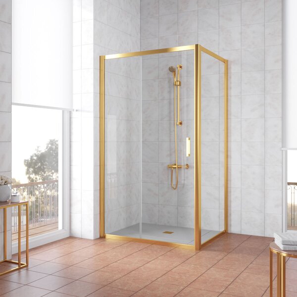 Душевой уголок Vegas Glass ZP+ZPV TUR NOVO 130*70 09 01 профиль золото глянцевое стекло прозрачное