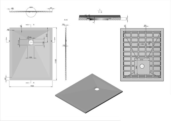 Поддон для душа из искусственного камня Vincea VST-4SR9011A, 1100*900*25, антрацит