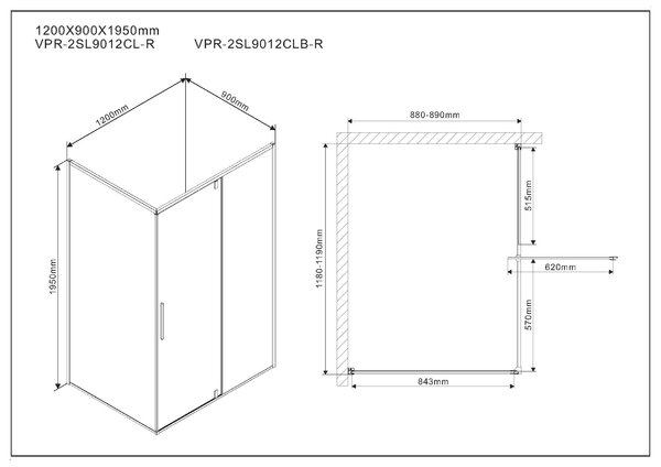 Душевой уголок Vincea Slim VPR-2SL9012CL-R, 1200*900, хром, стекло прозрачное, правый