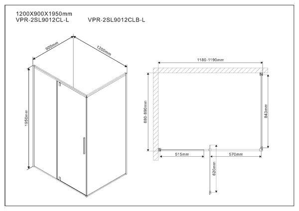 Душевой уголок Vincea Slim VPR-2SL9012CL-L, 1200*900, хром, стекло прозрачное, левый