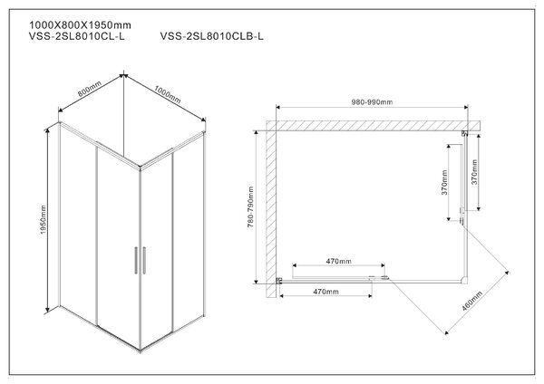Душевой уголок Vincea Slim VSS-2SL8010CLB-L, 1000*800, матовый черный, стекло прозрачное, левый