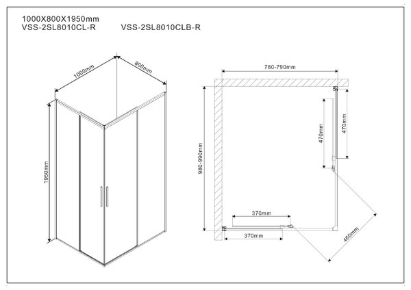 Душевой уголок Vincea Slim VSS-2SL8010CL-R, 1000*800, хром, стекло прозрачное, правый