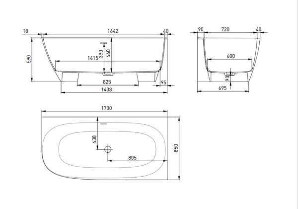 Ванна пристенная угловая Salini SOFIA CORNER R 170x85 материал S-Sense  102514G покрытие Глянцевое