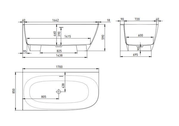 Ванна пристенная угловая Salini SOFIA CORNER L 170x85 материал S-Sense  102515G покрытие Глянцевое