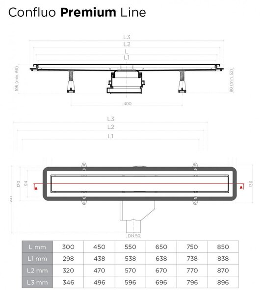 Душевой лоток Pestan Confluo Premium Line 550