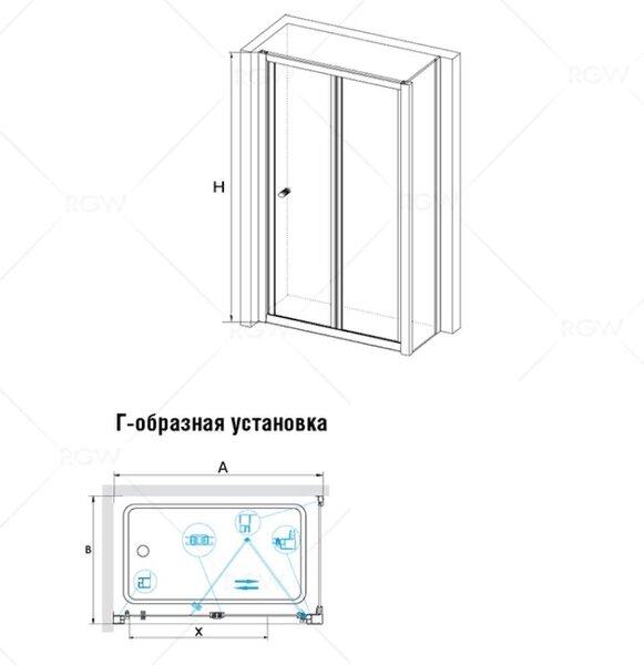 Душевой уголок RGW CL-41 (CL-21 + Z-050-1) стекло Прозрачное 75х90