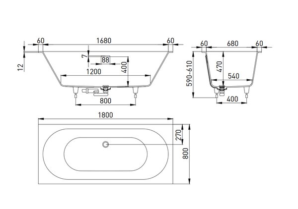 Ванна Salini ORNELLA AXIS KIT OVAL 180x80 материал S-Sense 103511M покрытие Матовое