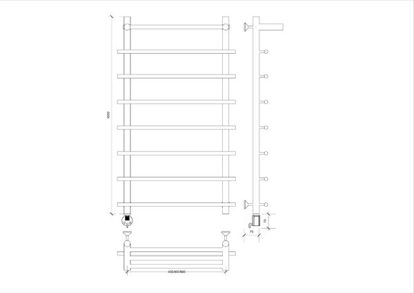 Полотенцесушитель Secado Турин 1 СП 100/50/60, электрический L, ЧЕРНЫЙ МАТОВЫЙ