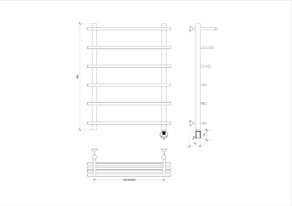 Полотенцесушитель Secado Турин 6 80/40/50, электрический R, ЧЕРНЫЙ МАТОВЫЙ