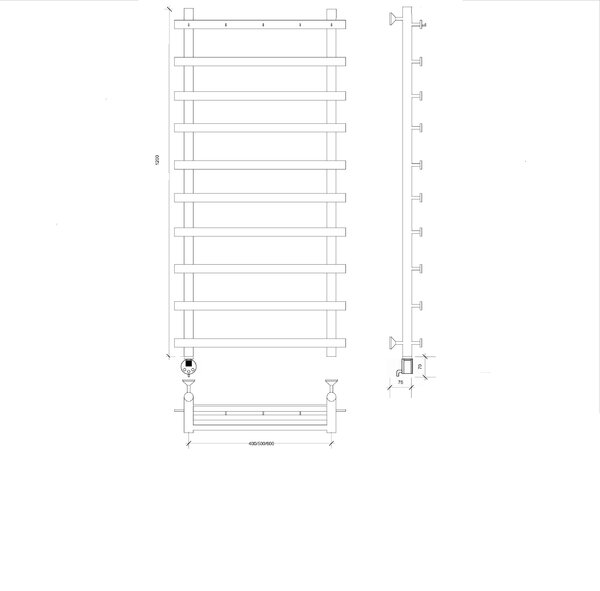 Полотенцесушитель Secado Понтида 1 К 120/60/70, электрический L, ЧЕРНЫЙ МАТОВЫЙ
