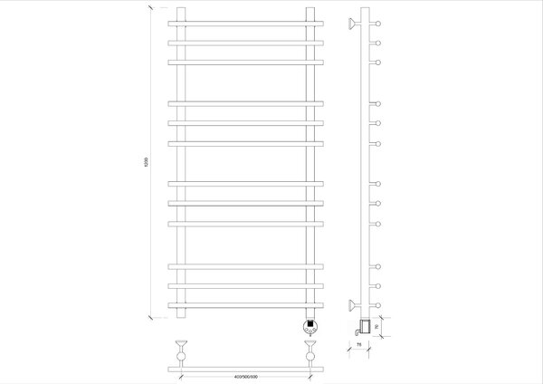 Полотенцесушитель Secado Турин + 120/40/50, электрический R, ЧЕРНЫЙ МАТОВЫЙ