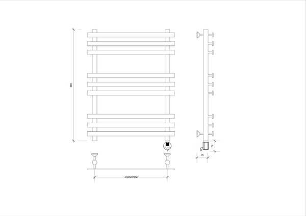 Полотенцесушитель Secado Понтида +  80/60/70, электрический R, ЧЕРНЫЙ МАТОВЫЙ