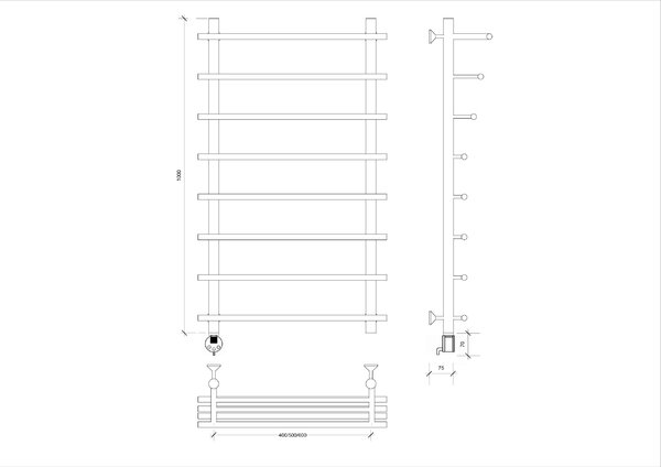 Полотенцесушитель Secado Турин 6 100/60/70, электрический L, ЧЕРНЫЙ МАТОВЫЙ