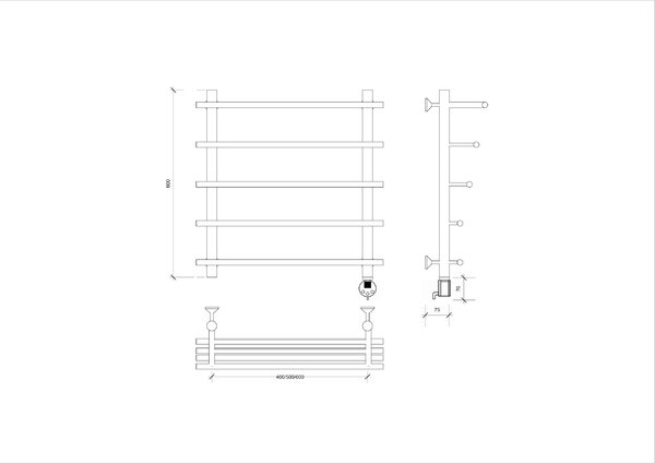 Полотенцесушитель Secado Турин 6 60/50/60, электрический R, ЧЕРНЫЙ МАТОВЫЙ