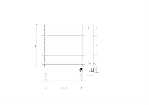 Полотенцесушитель Secado Турин 1 60/50/60, электрический R, ЧЕРНЫЙ МАТОВЫЙ