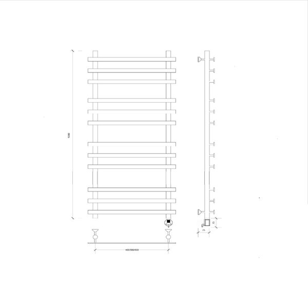 Полотенцесушитель Secado Понтида +  100/60/70, электрический R, ЧЕРНЫЙ МАТОВЫЙ