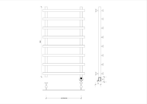 Полотенцесушитель Secado Понтида 1 100/60/70, электрический R, ЧЕРНЫЙ МАТОВЫЙ