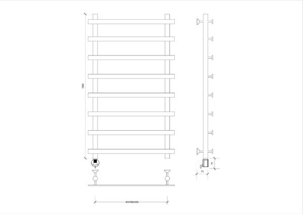 Полотенцесушитель Secado Понтида 1 100/60/70, электрический L, ЧЕРНЫЙ МАТОВЫЙ