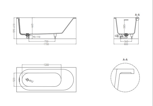 Ванна Salini ORNELLA KIT OVAL 170х80 материал S-Sense 102414M покрытие Матовое