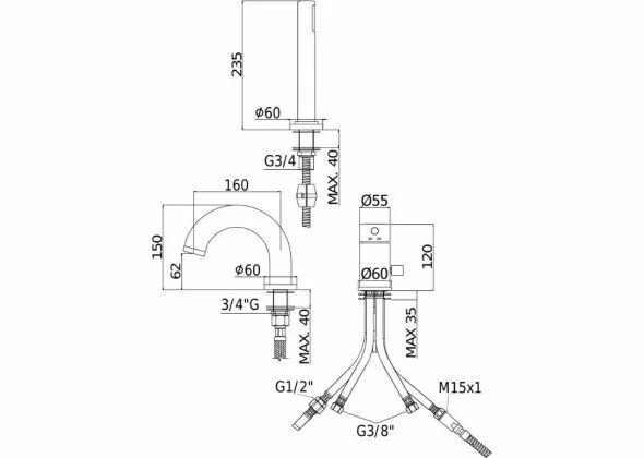 Смеситель на борт ванны Paffoni Light LIG047CR
