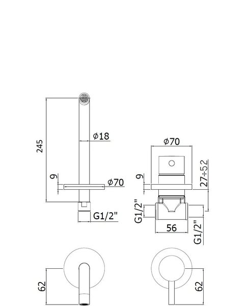 Смеситель для раковины Paffoni Light LIG007ST70 (с внутренней частью)