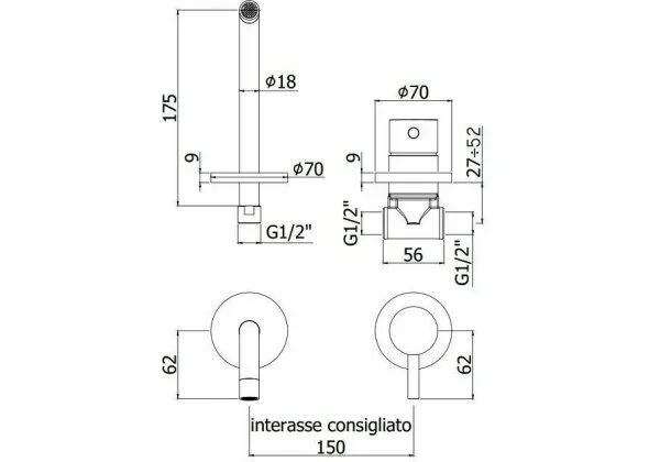 Смеситель для раковины Paffoni Light LIG006ST70 (с внутренней частью)