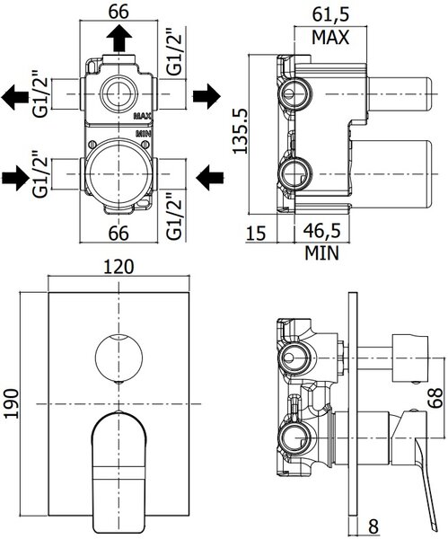 Смеситель для душа Paffoni Tilt TI019CR (с внутренней частью)