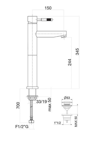 Смеситель для раковины Webert Rimini RI830402560, черный