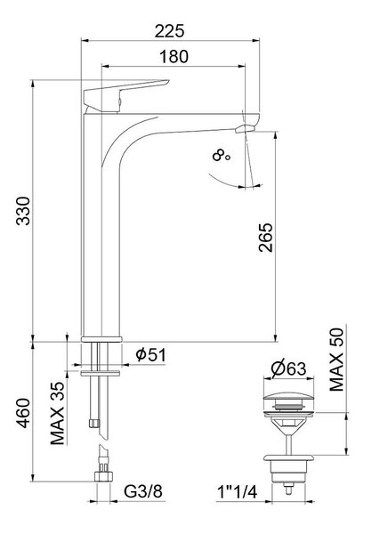 Смеситель для раковины Webert Sax Evolution SE830402015, хром
