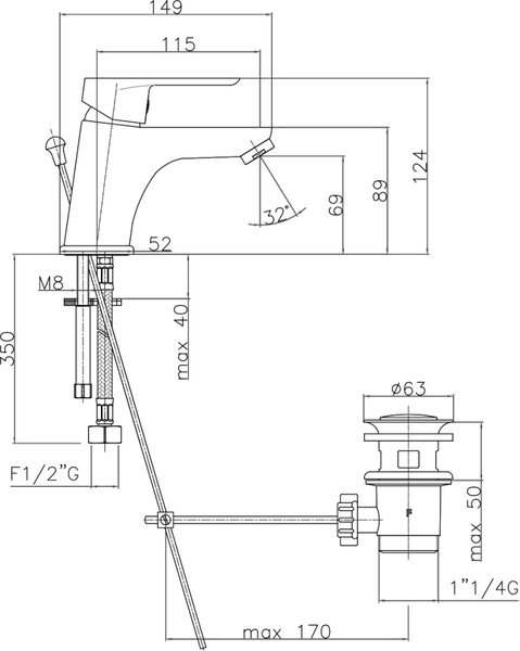 Смеситель для раковины Webert Sax Evolution SE830102560, черный