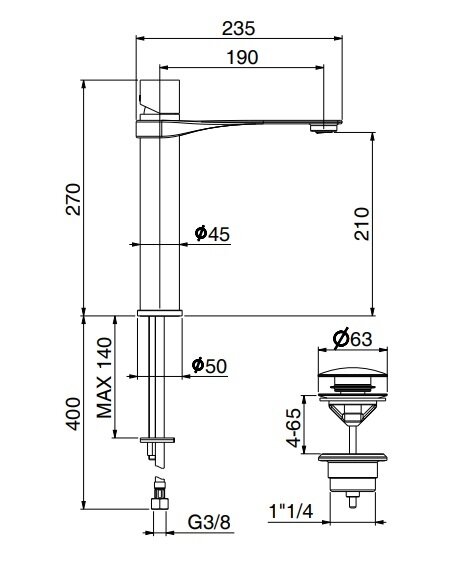 Смеситель для раковины Webert ONE-B NB830402441, черный/сталь