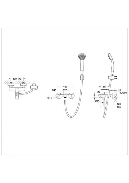 Смеситель для ванны с коротким изливом с аксессуарами Bravat Stream-D (F637163C-B)