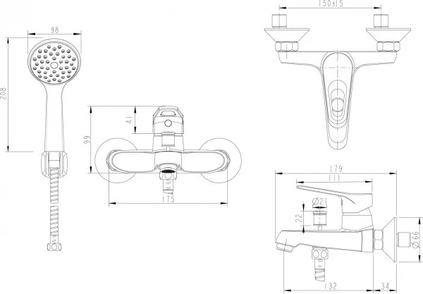 Смеситель для ванны с коротким изливом Bravat Drop (F64898C-B)