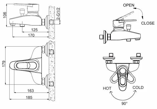 Смеситель для ванны c коротким изливом Bravat Loop (F6124182CP-01-RUS)