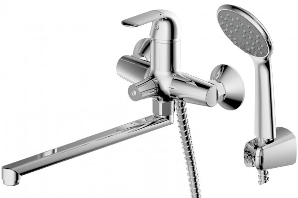 Смеситель для ванны c длинным изливом с аксессуарами Bravat Fit (F6135188CP-LB-RUS)