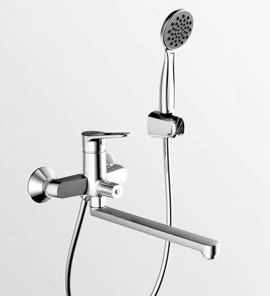 Смеситель для ванны c длинным изливом с аксессуарами Bravat Eco (F6111147C-LB)