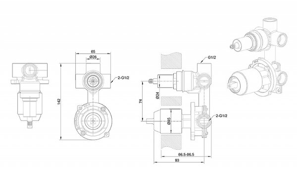 Скрытая часть для смесителя Bravat Built-in D969BW-B-ENG Черная