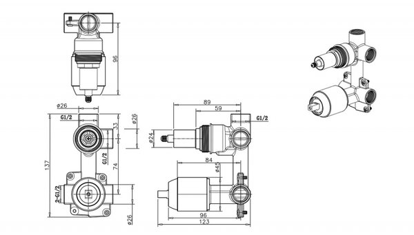 Скрытая часть для смесителя Bravat Built-in D982BW-B-ENG Черная