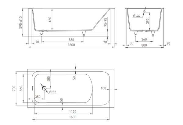 Ванна Salini ORLANDA 180x80 материал S-Sense 102012G покрытие Глянцевое