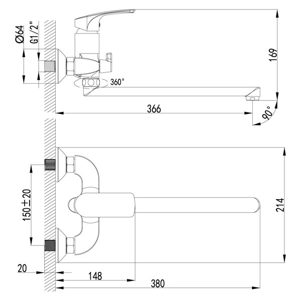 Смеситель для ванны Lemark Plus Shape (LM1751C)