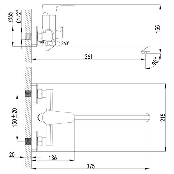 Смеситель для ванны Lemark Plus Factor (LM1651C)