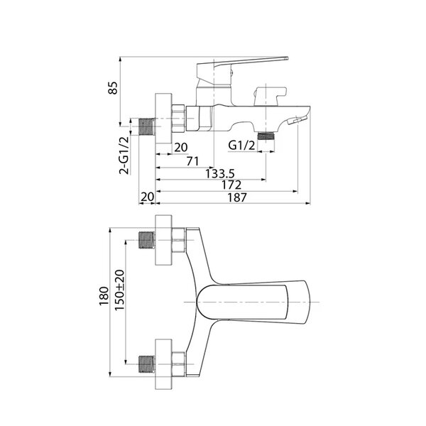 Смеситель для ванны IDDIS Plank (PLASB02i02WA)