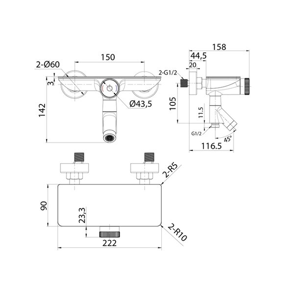 Смеситель для ванны IDDIS Shelfy с управлением Push Control, черный матовый (SHEBLBTi02WA)