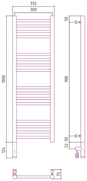 Полотенцесушитель электрический Сунержа Богема 3.0 прямая 1000х300  МЭМ левый цвет Тёмный титан муар