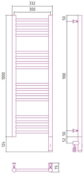 Полотенцесушитель электрический Сунержа Богема 3.0 прямая 1000х300  МЭМ правый цвет Матовый чёрный
