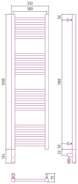 Полотенцесушитель электрический Сунержа Богема 3.0 прямая 1200х300  МЭМ левый цвет Золото