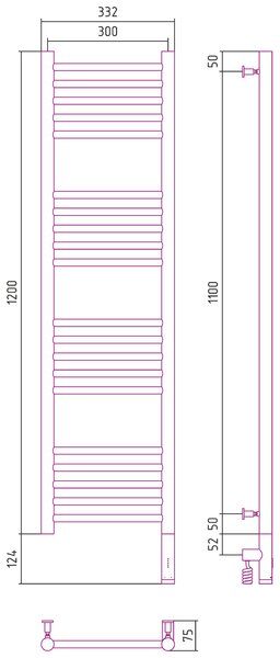 Полотенцесушитель электрический Сунержа Богема 3.0 прямая 1200х300  МЭМ правый цвет Матовый белый