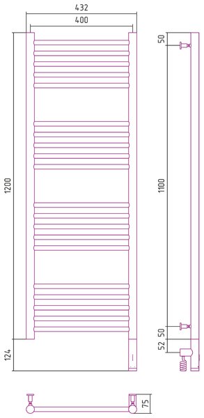 Полотенцесушитель электрический Сунержа Богема 3.0 прямая 1200х400  МЭМ правый цвет Состаренная латунь